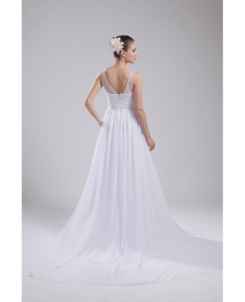 Beaded V-neck Long Empire Waist Aline Wedding Dress #OP4098 $164.3 ...