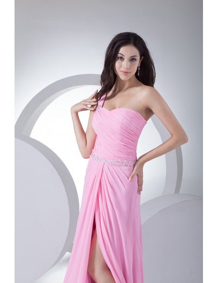 Cute Pink Sweetheart Pleated Split Front Long Prom Dress