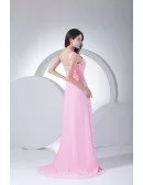 Cute Pink Sweetheart Pleated Split Front Long Prom Dress
