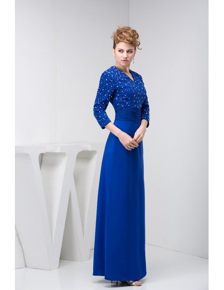 Royal Blue Mother of the Bride Dresses With Sleeves 2016 A-line V-neck ...