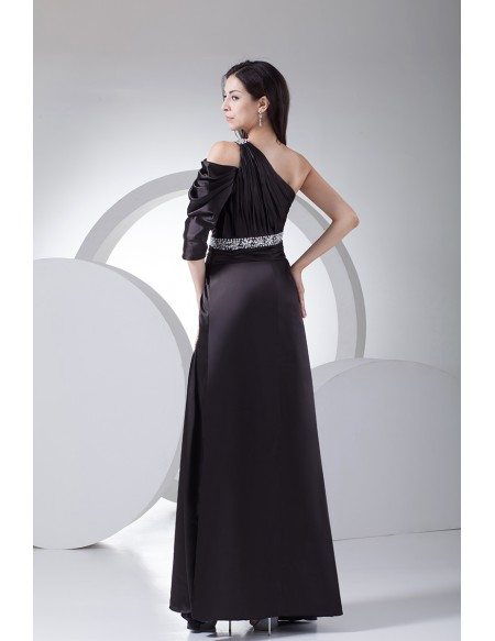 Sexy Black One Sleeve Split Front Long Formal Dress Beaded