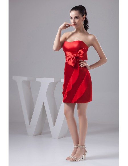 Sexy Red Short Satin Sheath Bridesmaid Dress With Bow #OP4998 $96 ...