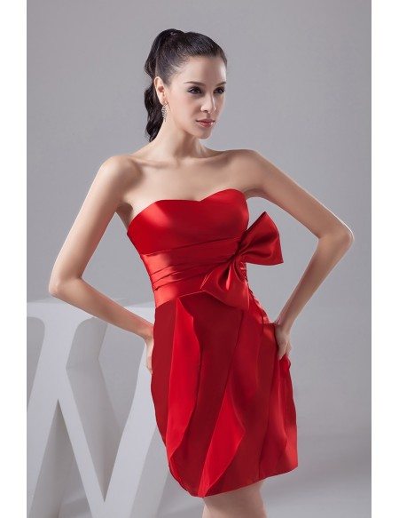 Sexy Red Short Satin Sheath Bridesmaid Dress With Bow #OP4998 $96 ...