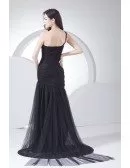 Gorgeous Navy Blue One Strap Cross Beaded Long Tulle Prom Dress
