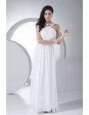 Custom Long White Chiffon Beaded Halter Bridal Dress