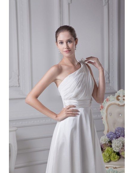 Gorgeous One Shoulder Pleated Chiffon Wedding Dress with Sash #OP4112 ...