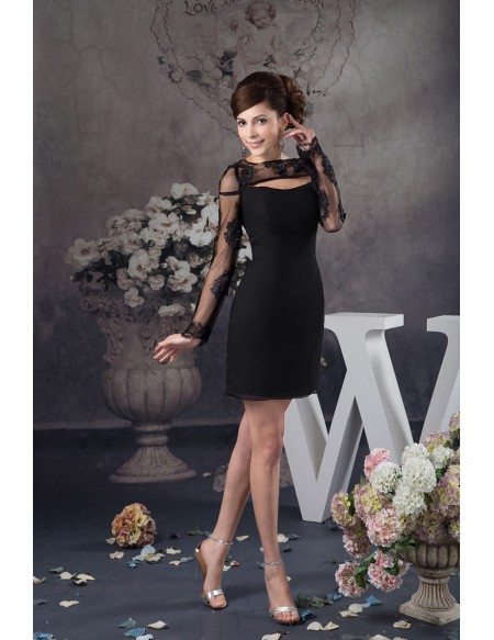 Sexy Black Lace Cocktail Prom Dress with Sheer Sleeves Top #OP41009 ...