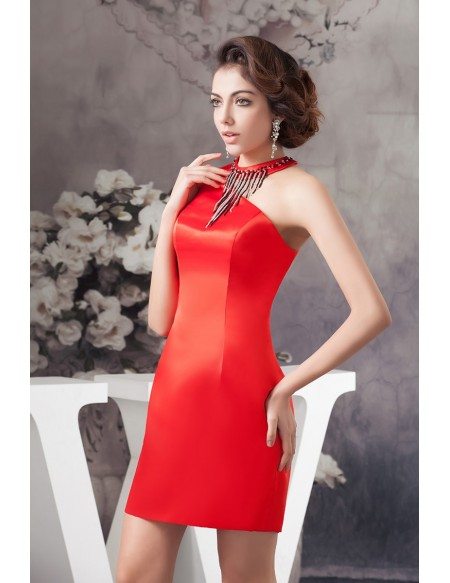 Sexy Hot Red One-shoulder Strap Satin Cocktail Prom Dress with High ...