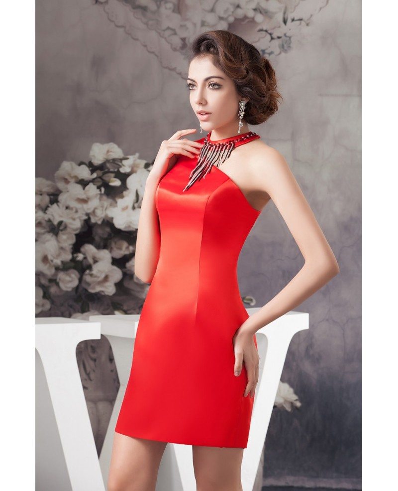 Sexy Hot Red One-shoulder Strap Satin Cocktail Prom Dress with High ...
