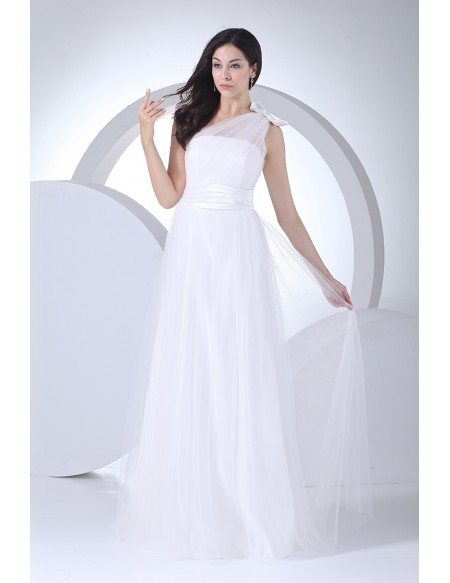 Beautiful Soft Tulle One Shoulder with Bow Floor Length Wedding Dress # ...