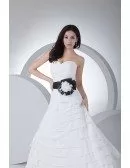 White with Blue Sweetheart Cascading Ruffles Chiffon Wedding Dress with Sash