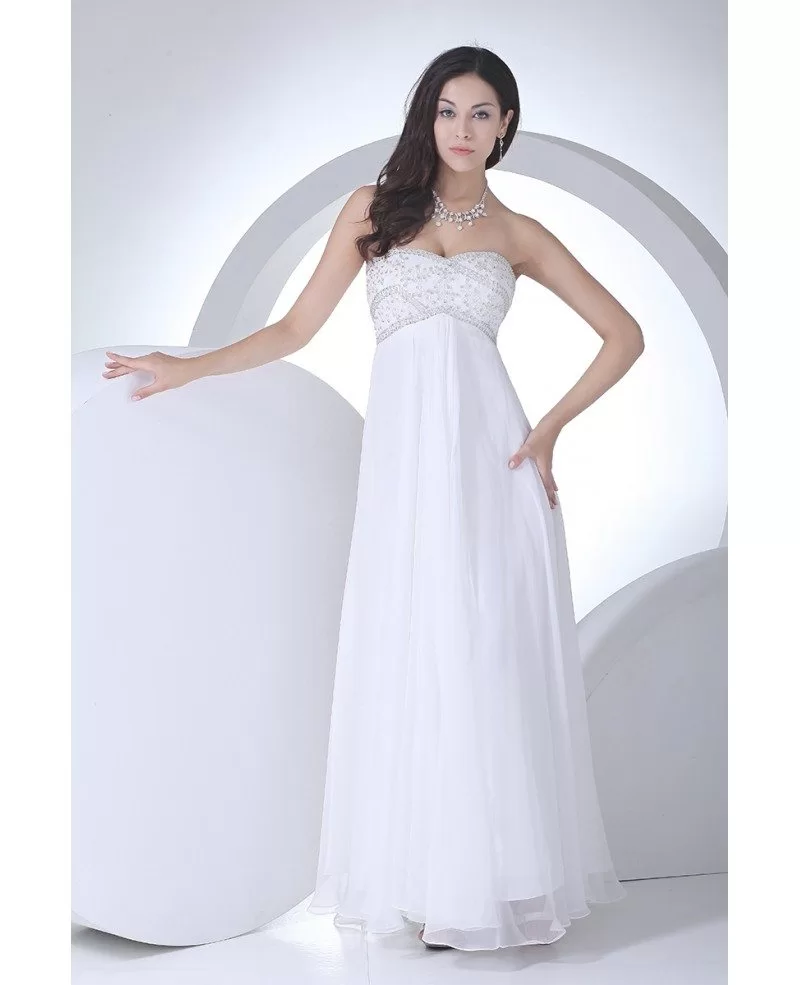 Strapless Chiffon A-Line Empire Waist Wedding Gown With Pearl Belt –  Dbrbridal