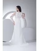 Charming Long Floral Sleeves Wedding Dress Split Front