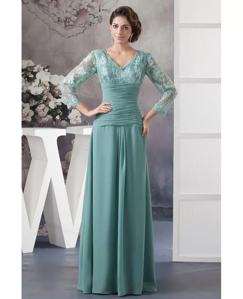 Fall Mother Of The Bride Dresses With Sleeves 2016 A line V neck Lace Chiffon Style OP41037