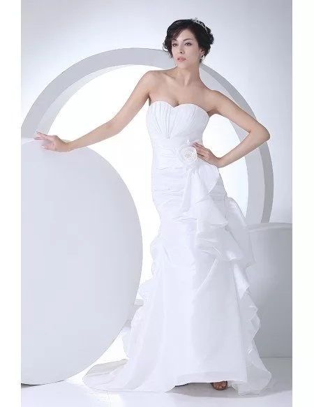 Elegant White Taffeta Sweetheart Long Wedding Dress with Ruffles # ...