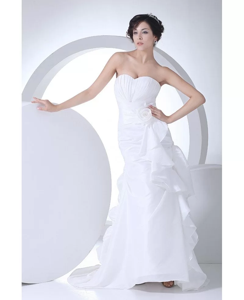 Elegant White Taffeta Sweetheart Long Wedding Dress with Ruffles # ...