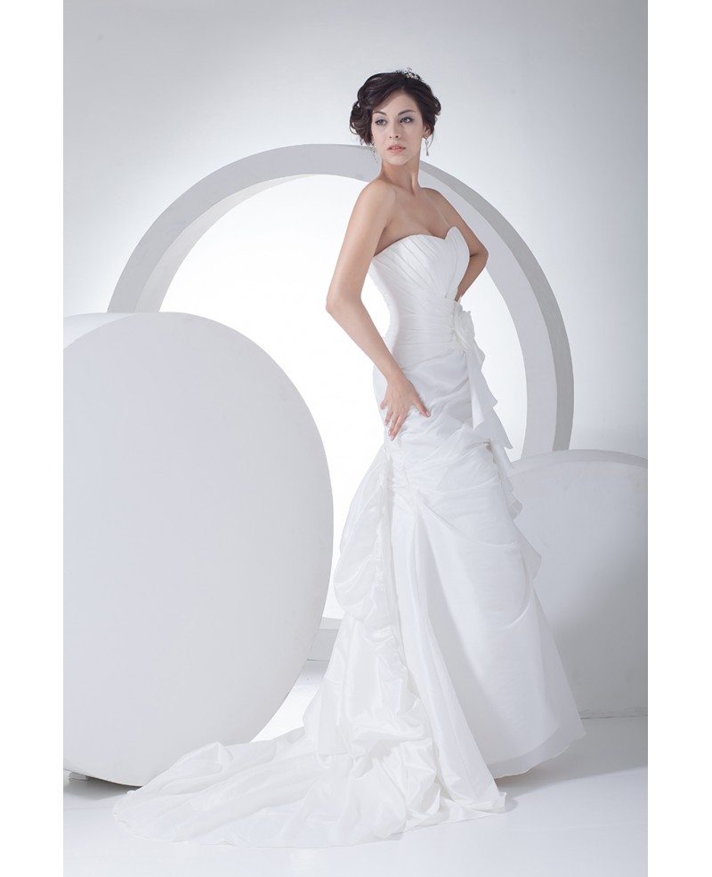 Elegant White Taffeta Sweetheart Long Wedding Dress with Ruffles # ...