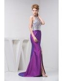 Mermaid Halter Sweep Train Satin Prom Dress With Sequins