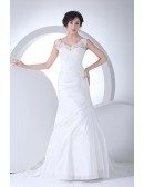 Lace Straps Pleated Taffeta Mermaid Wedding Dress in White