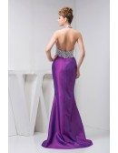 Mermaid Halter Sweep Train Satin Prom Dress With Sequins