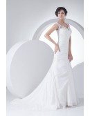 Lace Straps Pleated Taffeta Mermaid Wedding Dress in White