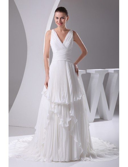 Beautiful Pleated V-neck Cascading Ruffle Wedding Dress #OP4131 $197.9 ...