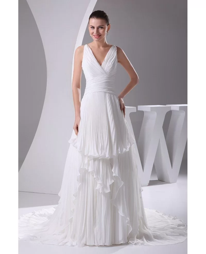 v neck ruffle wedding dress