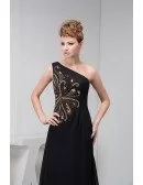 A-line One-shoulder Floor-length Satin Evening Dress With Beading