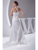 Custom Long Halter Beaded A-line Wedding Dress in Satin