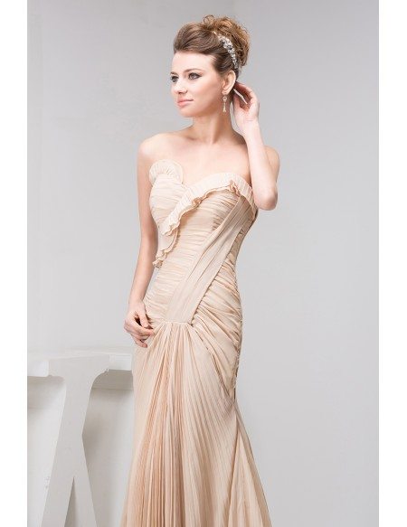Lace-Up Sweetheart Chiffon Sweep Train Gown With Ruffle Fuchsia main image 1