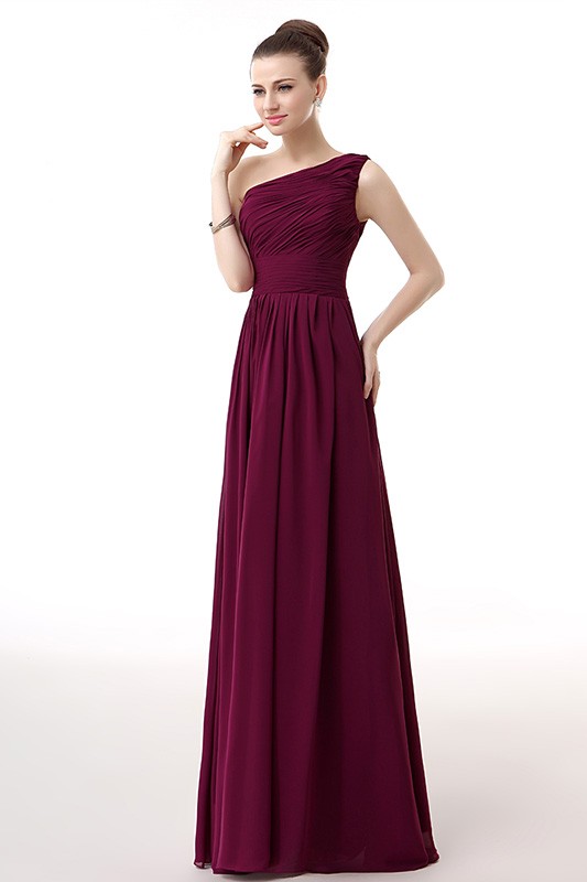 A-Line One-Shoulder Floor-Length Chiffon Bridesmaid Dress With Ruffle # ...
