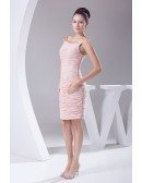 Pink Sequined Cap Sleeves Fitted Short Bridal Party Dress