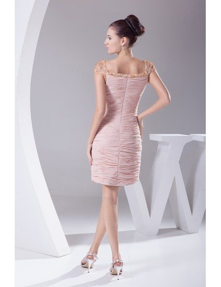 Pink Sequined Cap Sleeves Fitted Short Bridal Party Dress