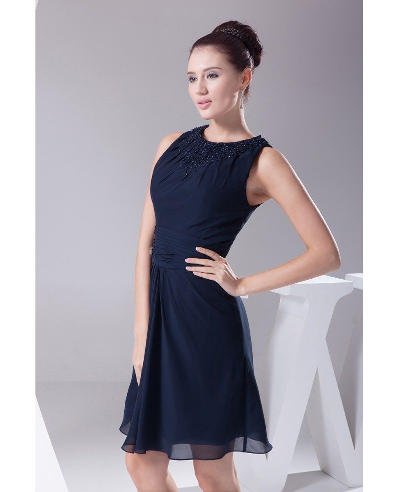 Navy Blue Beaded High Neckline Chiffon Bridal Party Dress OP4153 99 GemGrace