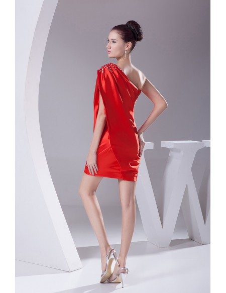 Little Red Classy Mini Short Party Dress with One Shoulder Beaded Strap ...