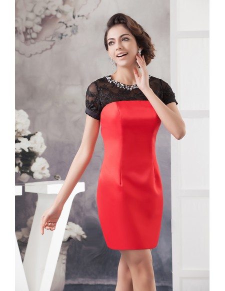 A-line High Neck Short Satin Lace Mother of the Bride Dress