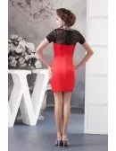 A-line High Neck Short Satin Lace Mother of the Bride Dress