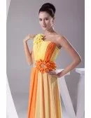 Colorful Yellow and Orange Floral One Shoulder Floor Length Prom Dress