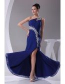 Classic Royal Blue Sexy Split Front Prom Dress One Strap