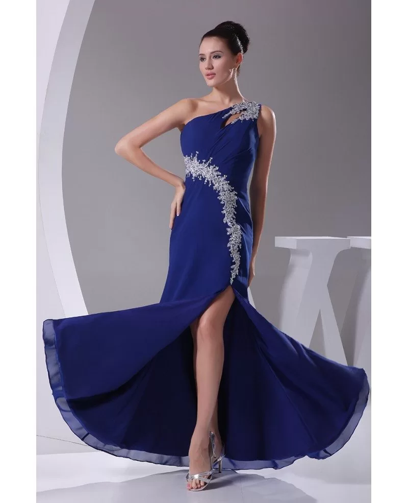 Classic Royal Blue Sexy Split Front Prom Dress One Strap #OP4160 $168.7 ...