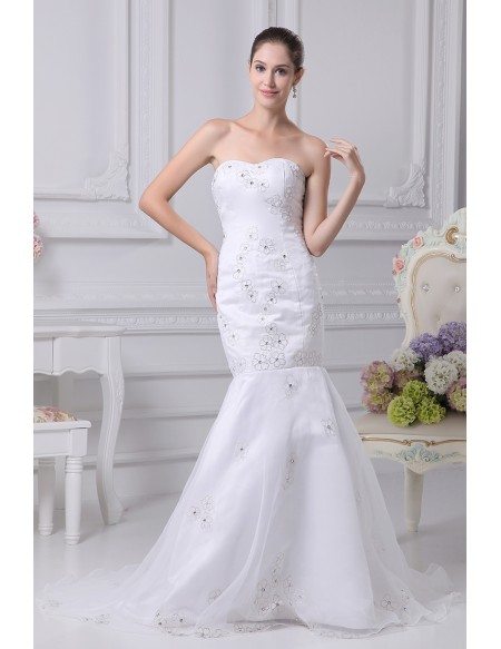 Sweetheart Flowers Long Mermaid Tulle Wedding Dress #OP4162 $206.9 ...