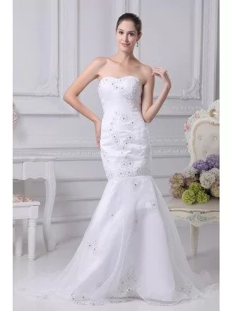 Sweetheart Flowers Long Mermaid Tulle Wedding Dress