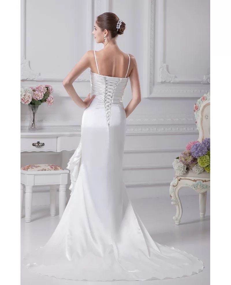 Side Beaded Silky Satin Long Wedding Dress With Spaghetti Straps OP4164 173 GemGrace