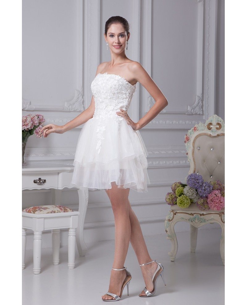 Strapless Tulle Short Wedding Dresses Tutu Lace Reception Style #OP4169 ...