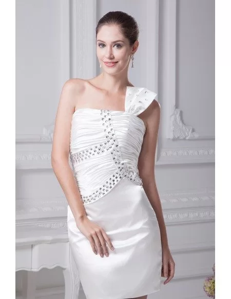 Little White Short Wedding Dresses Tight Mini Beaded One Strap Style # ...