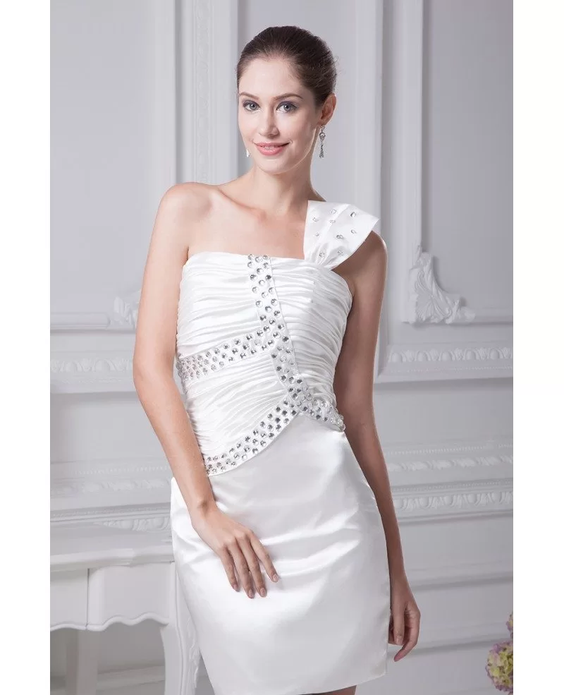 Little White Short Wedding Dresses Tight Mini Beaded One Strap Style # ...