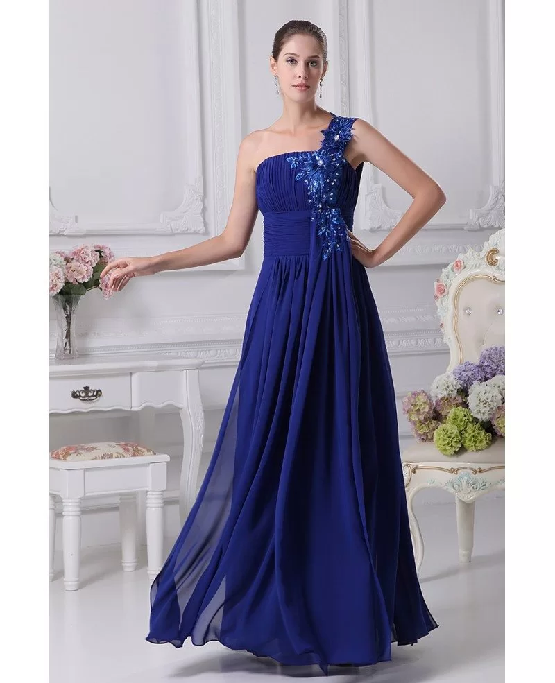 Royal Blue Floral One Shoulder Custom Formal Dress #OP4172 $146.9