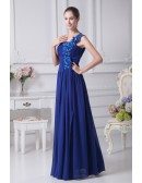 Royal Blue Floral One Shoulder Custom Formal Dress