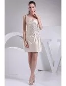 Beautiful Side Beaded One Strap Champagne Bridal Party Dress