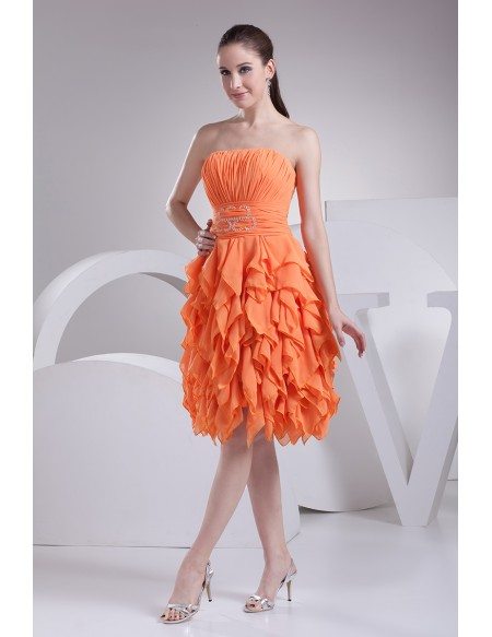 Coral Strapless Knee Length Party Dress Custom